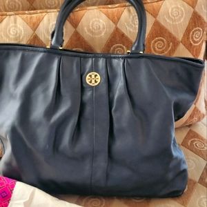 Black leather tote bag